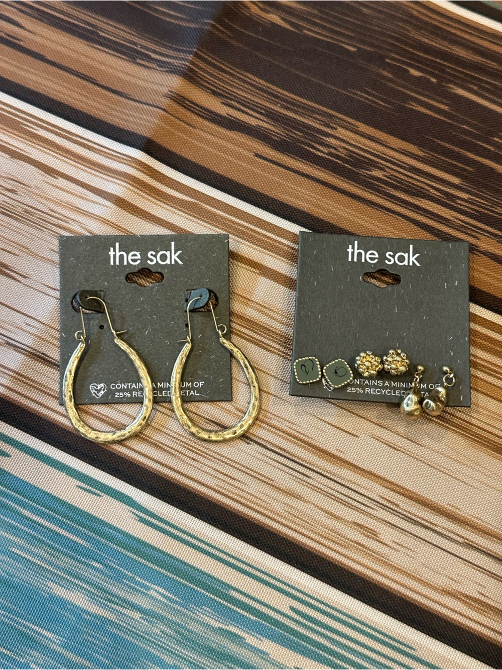 The Sak Gold Stud and Drop Earring Set - textured metal hoops